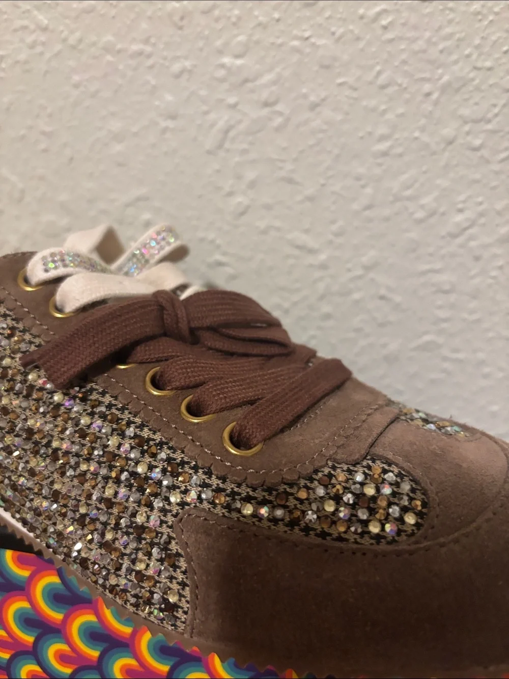 Kurt Geiger Men’s Brown Suede Sparkle Trainer